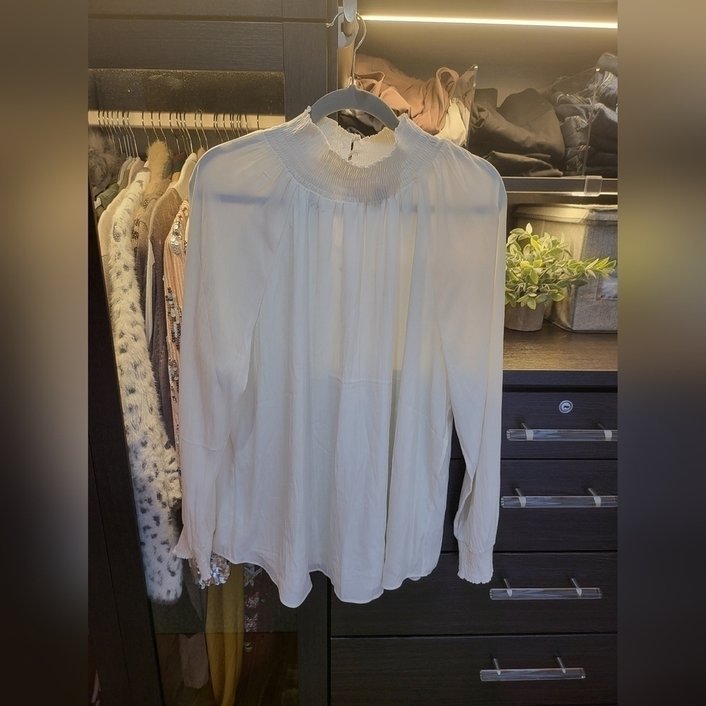 Chico's Smocked Mockneck in Ecru NWT